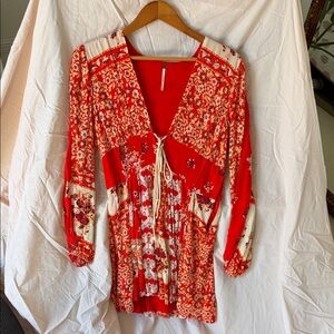 Free People Red Floral Blouse